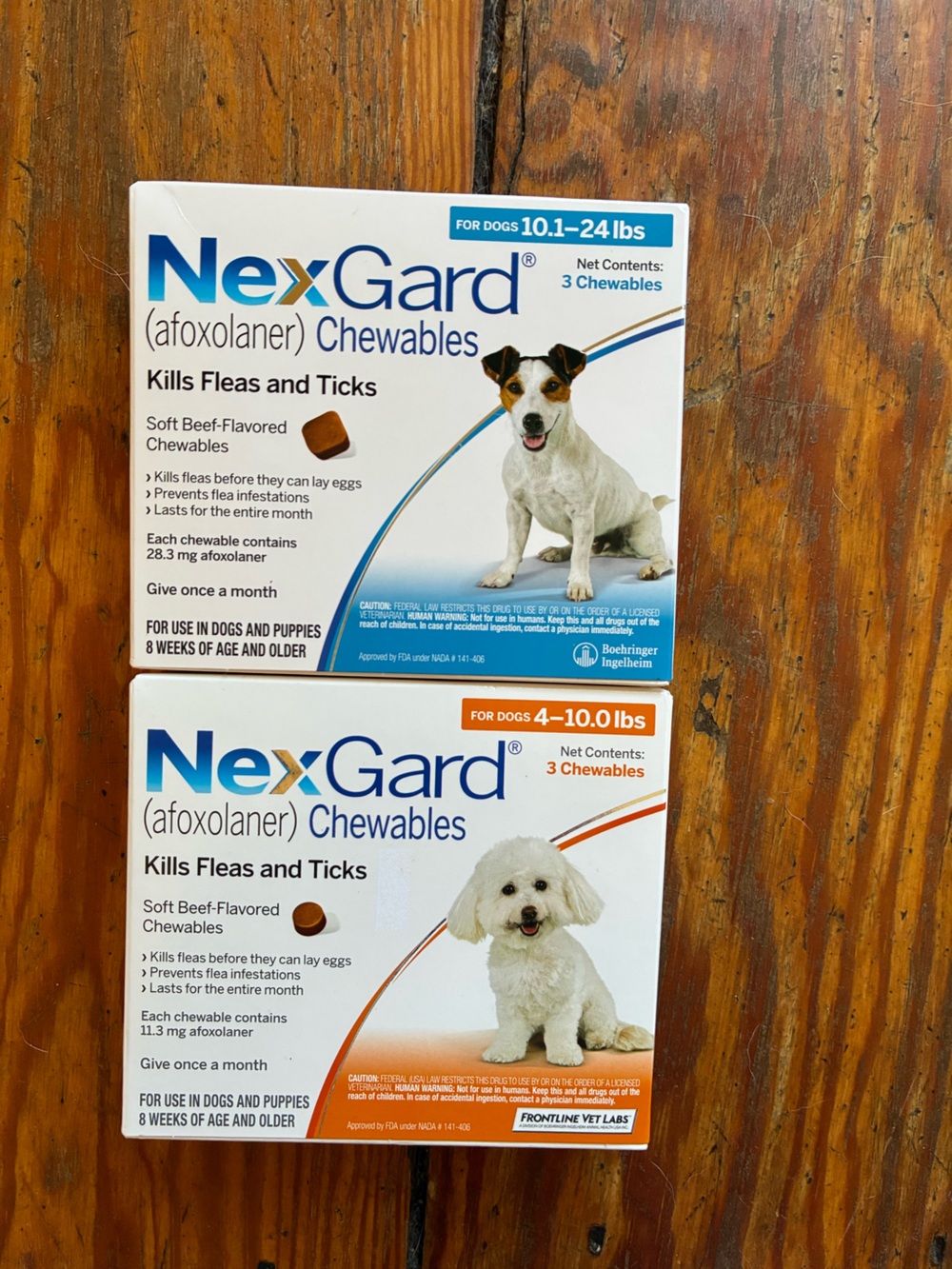 Nexgard flea & tick for dogs 4-10 lbs & 10.1-24 lbs TWO 6 PACK BOXES